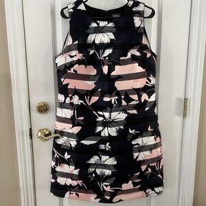 Vince Camuto Dress Navy/Peach Floral Sleeveless - Size 14
